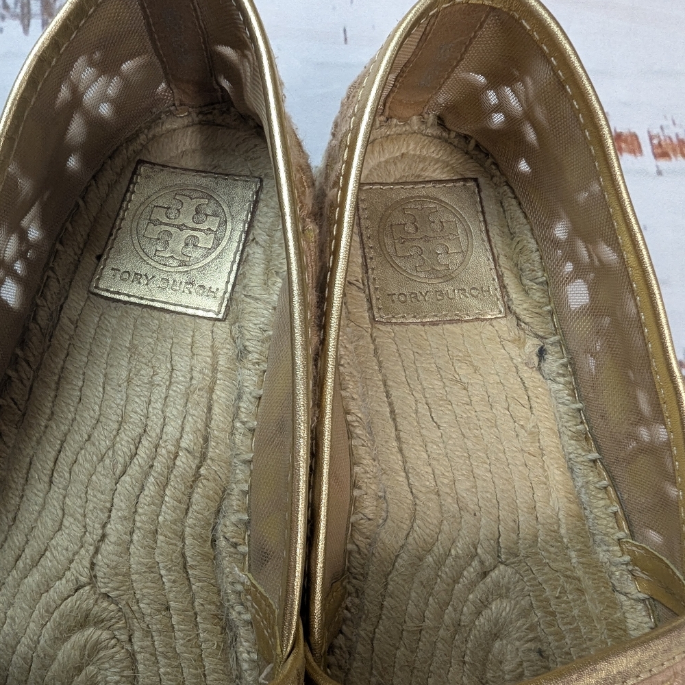 Tory Burch Gold Lace Espadrille Slip On Flatts - Picture 8 of 8